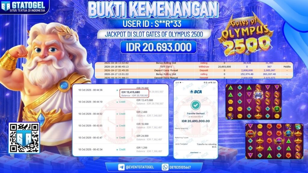 BUKTI WITHDRAW GTATOGEL KEMENANGAN JACKPOT DI SLOT GATES OF OLYMPUS 2500